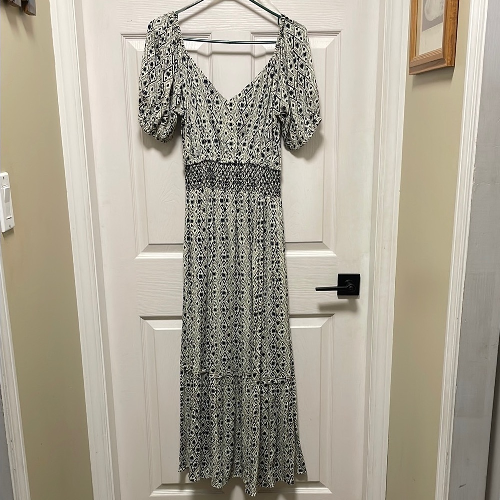 DEVOTED | DEX | Diamond Patterned| Printed |Navy/Black/Cream |Maxi Dress |Size S